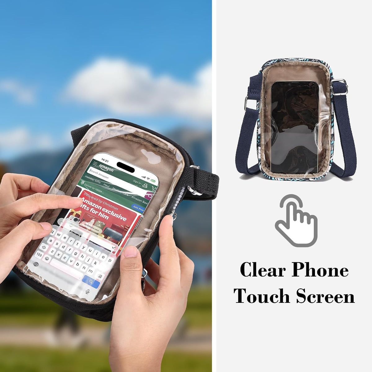 Phone Crossbody Bags for Women Small Nylon Touch Screen Purses | Clear Phone Window, RFID, Adjustable Strap, for Daily Essentials