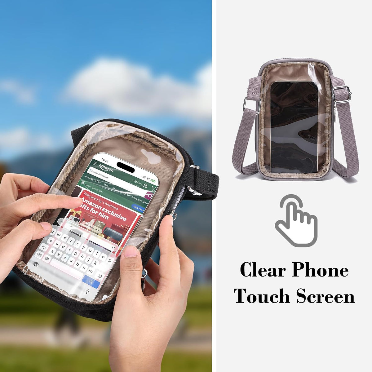 Phone Crossbody Bags for Women Small Nylon Touch Screen Purses | Clear Phone Window, RFID, Adjustable Strap, for Daily Essentials