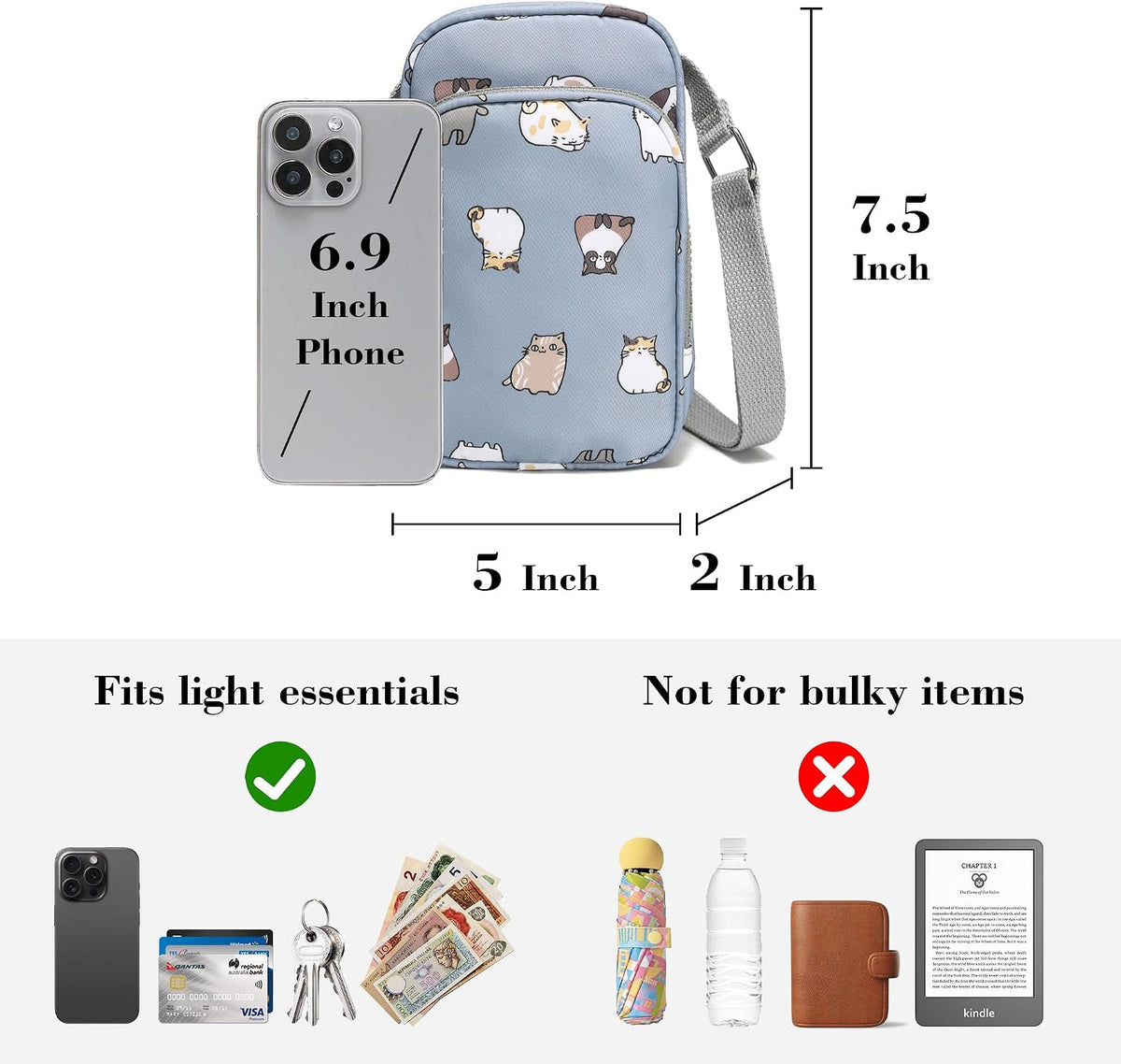 Phone Crossbody Bags for Women Small Nylon Touch Screen Purses | Clear Phone Window, RFID, Adjustable Strap, for Daily Essentials