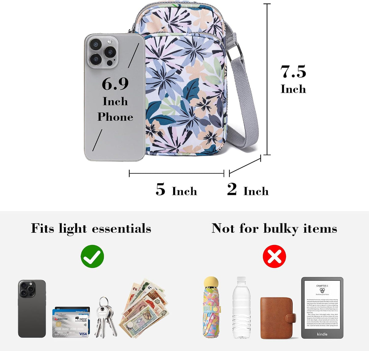 Phone Crossbody Bags for Women Small Nylon Touch Screen Purses | Clear Phone Window, RFID, Adjustable Strap, for Daily Essentials
