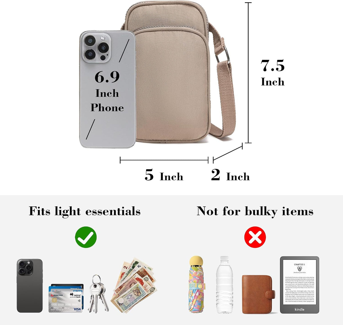 Phone Crossbody Bags for Women Small Nylon Touch Screen Purses | Clear Phone Window, RFID, Adjustable Strap, for Daily Essentials