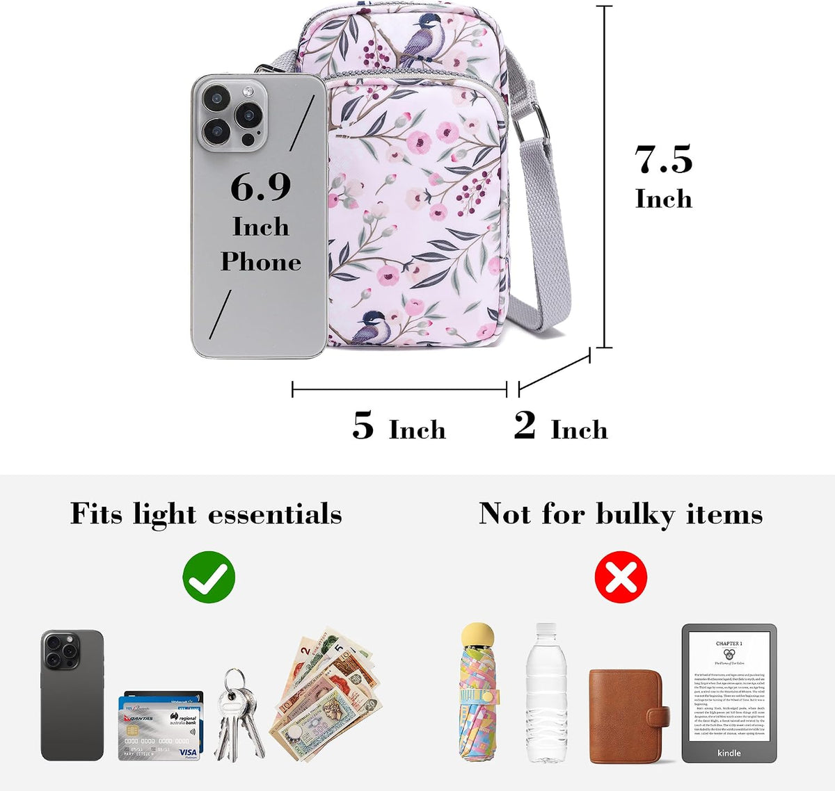 Phone Crossbody Bags for Women Small Nylon Touch Screen Purses | Clear Phone Window, RFID, Adjustable Strap, for Daily Essentials