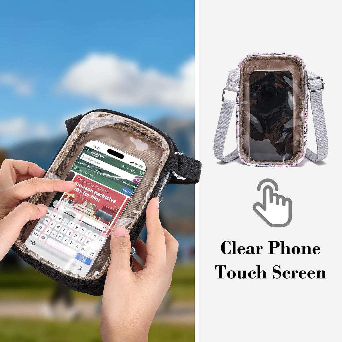 Phone Crossbody Bags for Women Small Nylon Touch Screen Purses | Clear Phone Window, RFID, Adjustable Strap, for Daily Essentials
