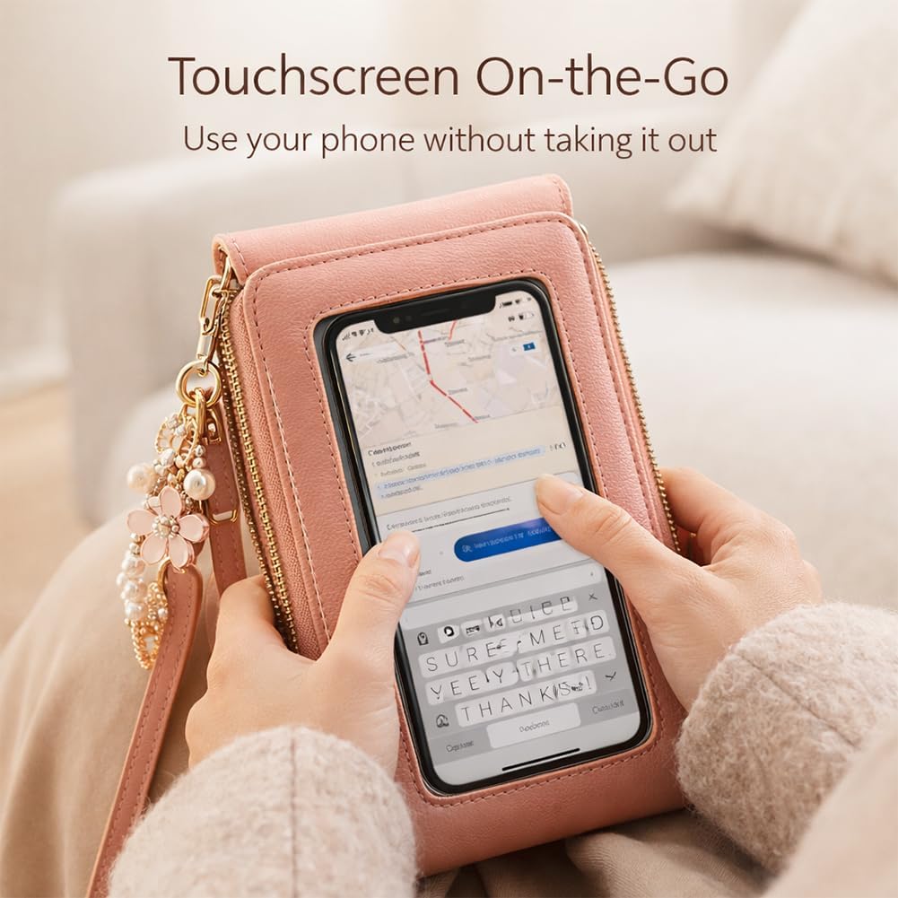 Touch Screen Phone Crossbody Bag, Waterproof PU Leather with Adjustable Shoulder Straps, for Women Outdoor, Travel