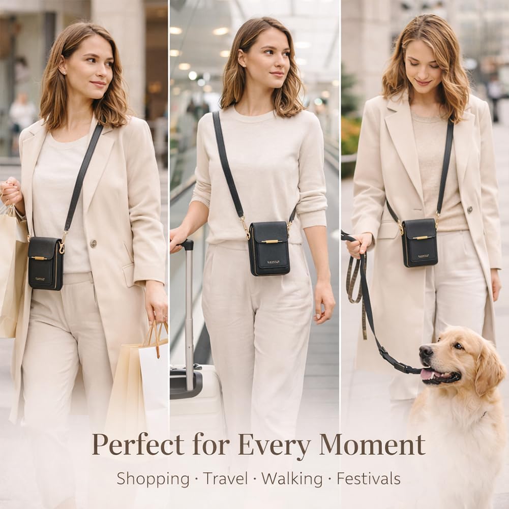 Touch Screen Phone Crossbody Bag, Waterproof PU Leather with Adjustable Shoulder Straps, for Women Outdoor, Travel