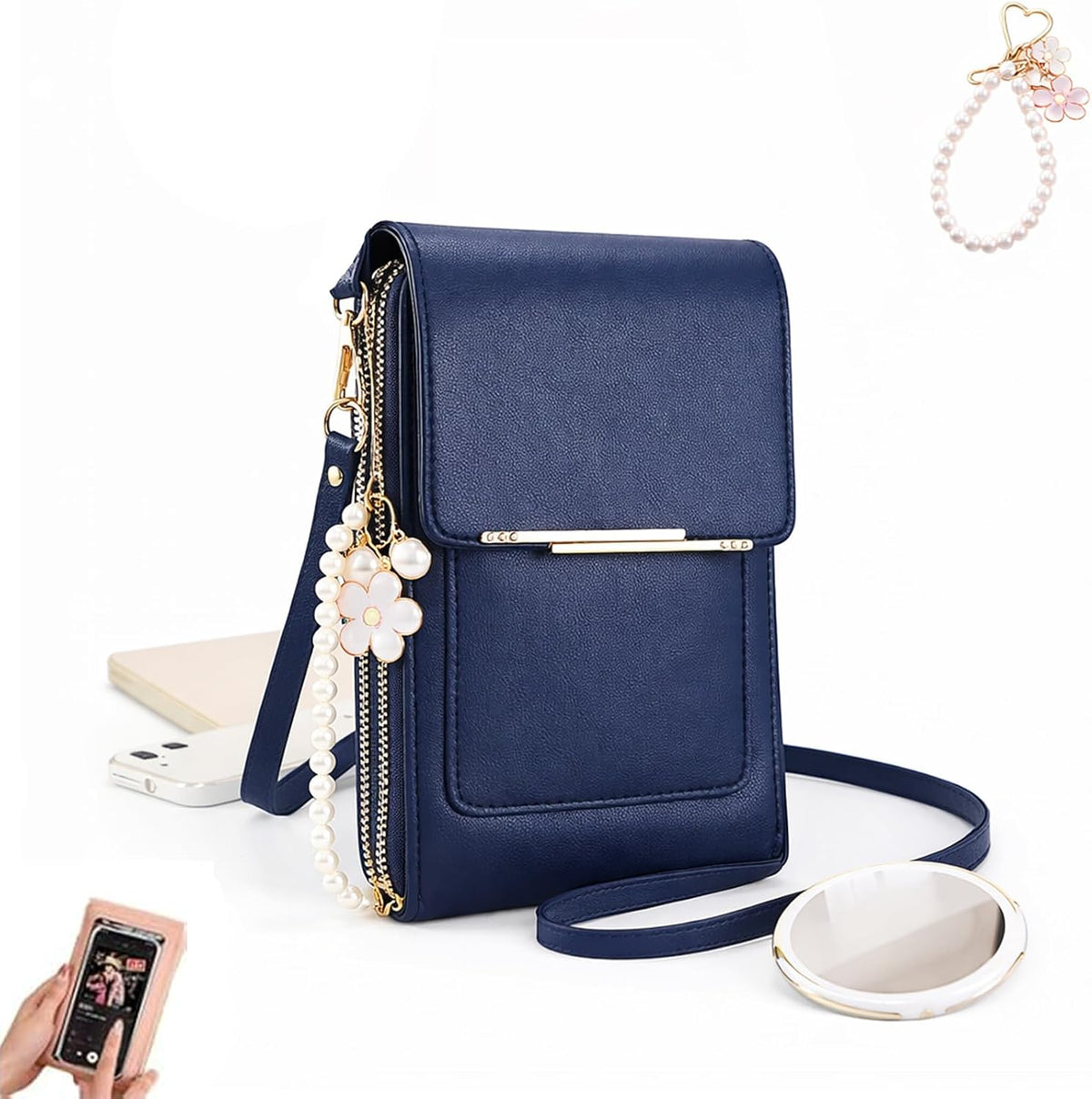 Touch Screen Phone Crossbody Bag, Waterproof PU Leather with Adjustable Shoulder Straps, for Women Outdoor, Travel