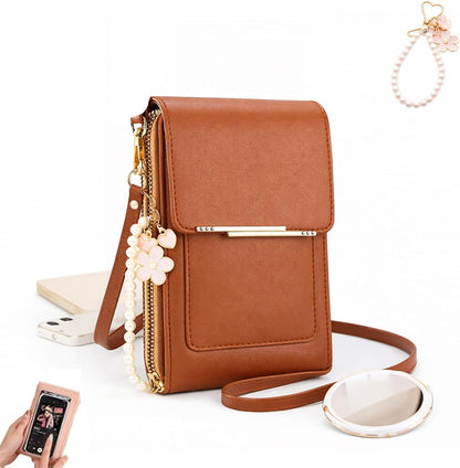 Touch Screen Phone Crossbody Bag, Waterproof PU Leather with Adjustable Shoulder Straps, for Women Outdoor, Travel