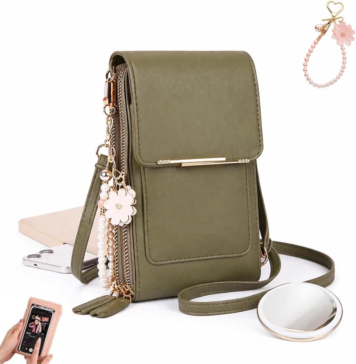 Touch Screen Phone Crossbody Bag, Waterproof PU Leather with Adjustable Shoulder Straps, for Women Outdoor, Travel
