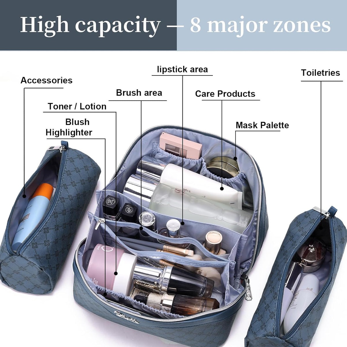 Travel Makeup Bag for Women: Large Cosmetic Bag Set of 3 - PU Leather Make up Bag with Compartments - Compact Waterproof Toiletry Bag with Divider & Handle (D-4-Red) - Colors B