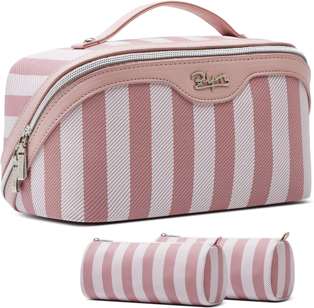 Travel Makeup Bag for Women: Large Cosmetic Bag Set of 3 - PU Leather Make up Bag with Compartments - Compact Waterproof Toiletry Bag with Divider & Handle (D-4-Red) - Colors B