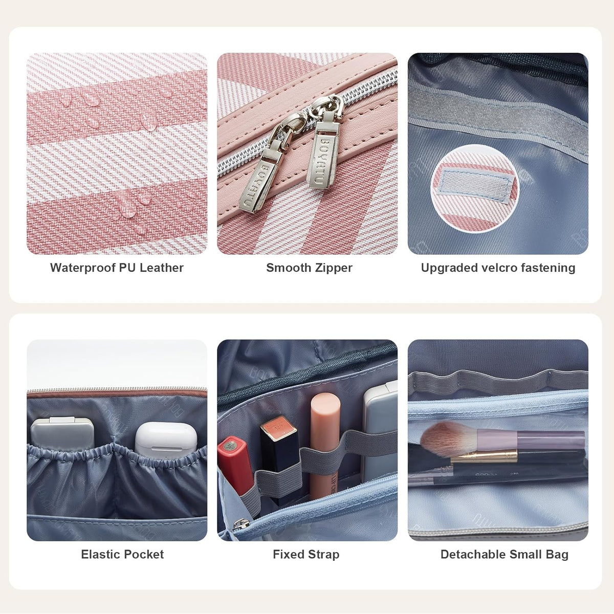 Travel Makeup Bag for Women: Large Cosmetic Bag Set of 3 - PU Leather Make up Bag with Compartments - Compact Waterproof Toiletry Bag with Divider & Handle (D-4-Red) - Colors B
