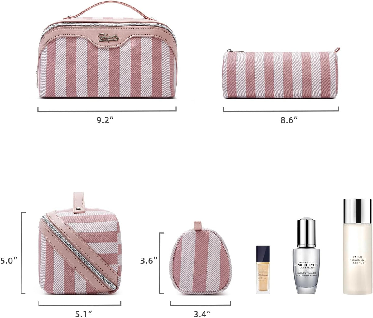 Travel Makeup Bag for Women: Large Cosmetic Bag Set of 3 - PU Leather Make up Bag with Compartments - Compact Waterproof Toiletry Bag with Divider & Handle (D-4-Red) - Colors B