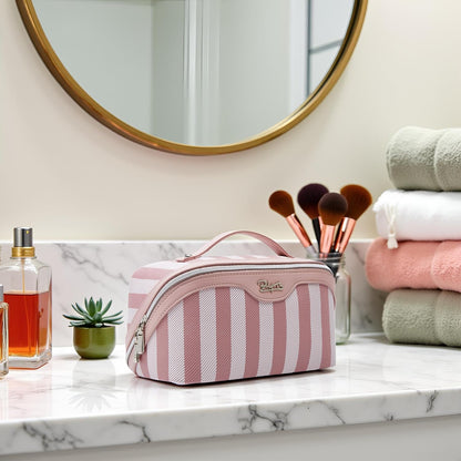 Travel Makeup Bag for Women: Large Cosmetic Bag Set of 3 - PU Leather Make up Bag with Compartments - Compact Waterproof Toiletry Bag with Divider & Handle (D-4-Red) - Colors B