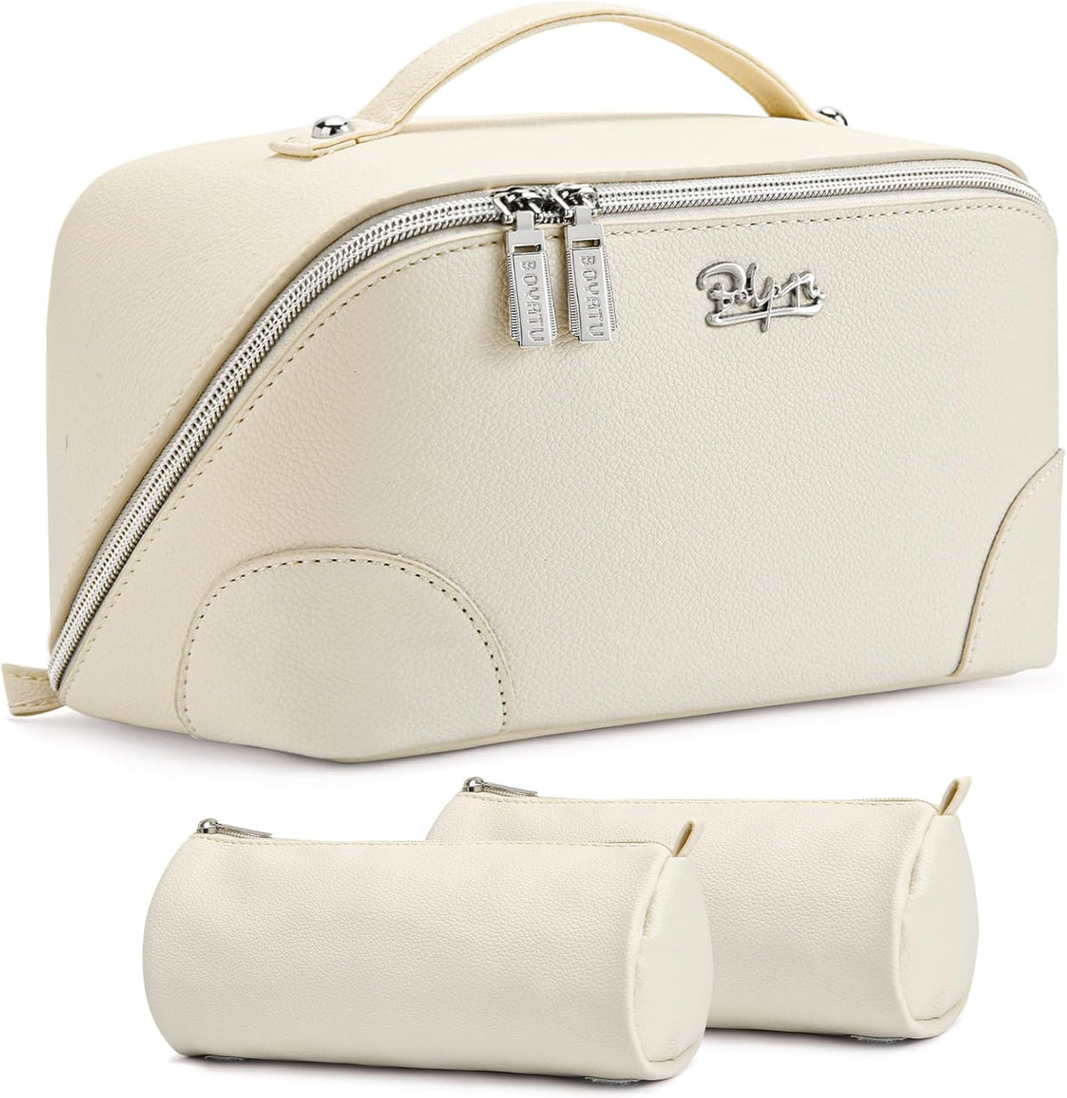 Travel Makeup Bag for Women: Large Cosmetic Bag Set of 3 - PU Leather Make up Bag with Compartments - Compact Waterproof Toiletry Bag with Divider & Handle (D-4-Red) - Colors B