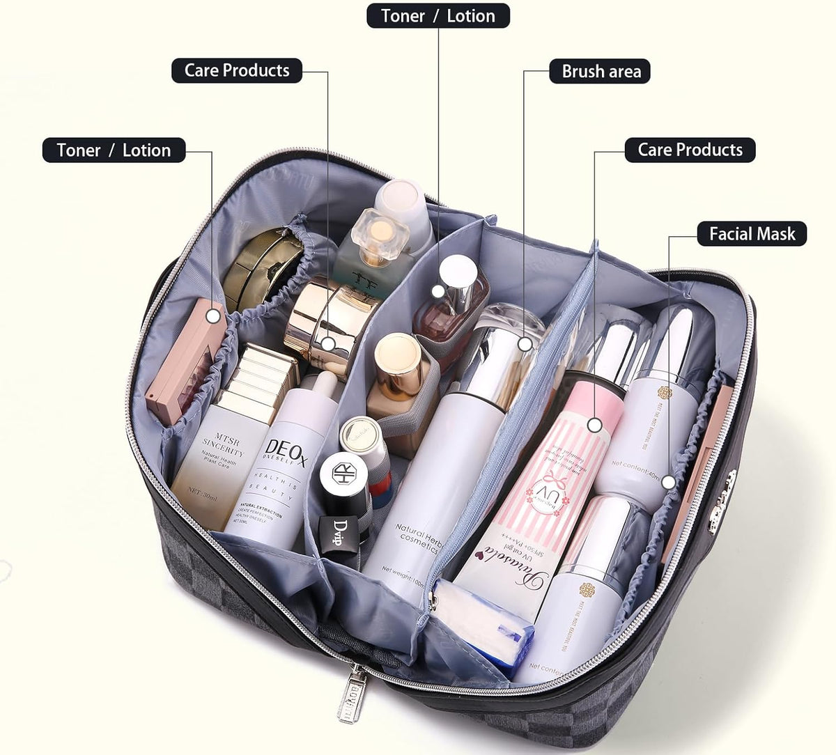 Travel Makeup Bag for Women: Large Cosmetic Bag Set of 3 - PU Leather Make up Bag with Compartments - Compact Waterproof Toiletry Bag with Divider & Handle (D-4-Red) - Colors B