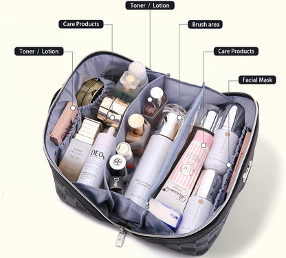 Travel Makeup Bag for Women: Large Cosmetic Bag Set of 3 - PU Leather Make up Bag with Compartments - Compact Waterproof Toiletry Bag with Divider & Handle (D-4-Red) - Colors B