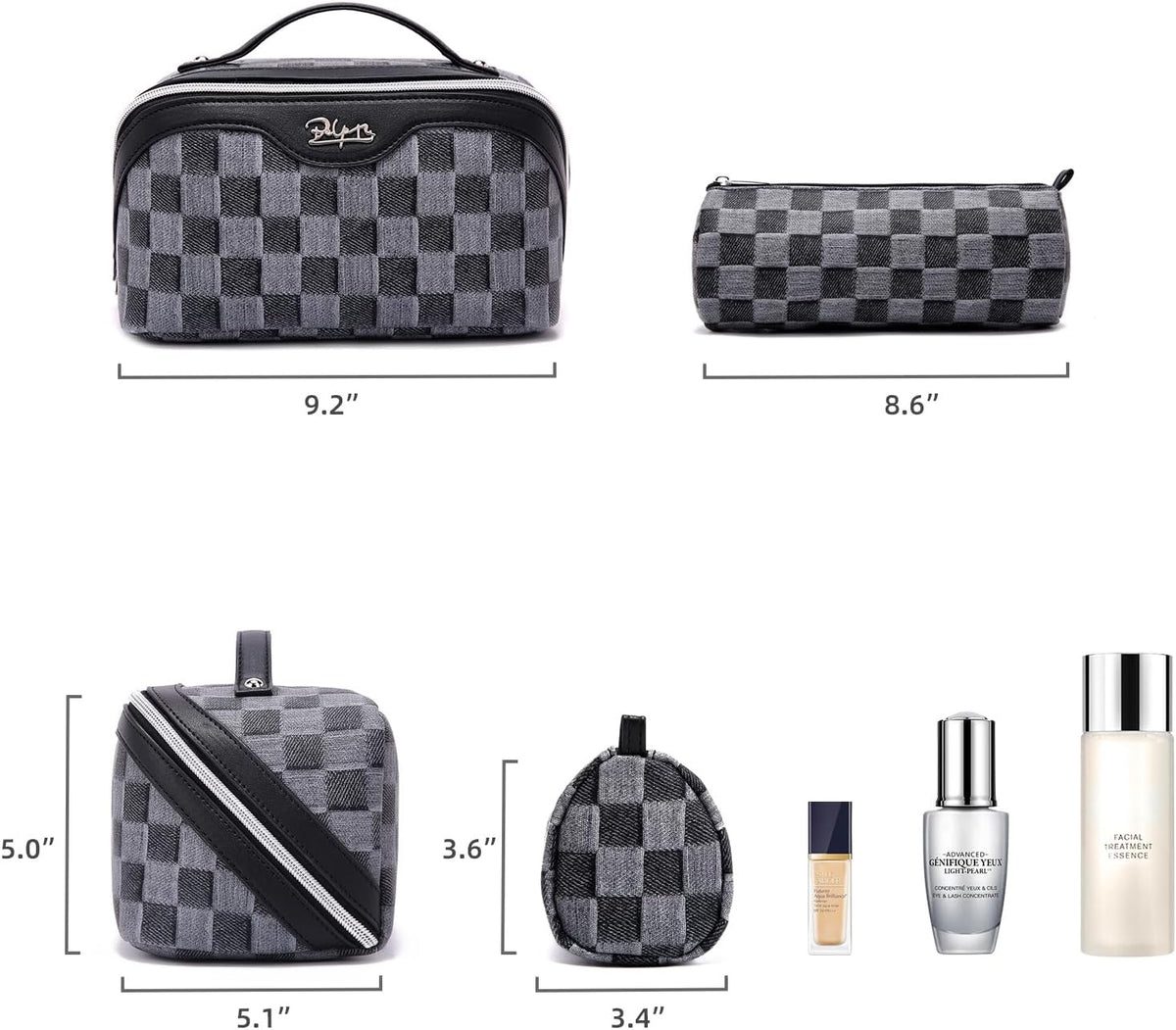 Travel Makeup Bag for Women: Large Cosmetic Bag Set of 3 - PU Leather Make up Bag with Compartments - Compact Waterproof Toiletry Bag with Divider & Handle (D-4-Red) - Colors B