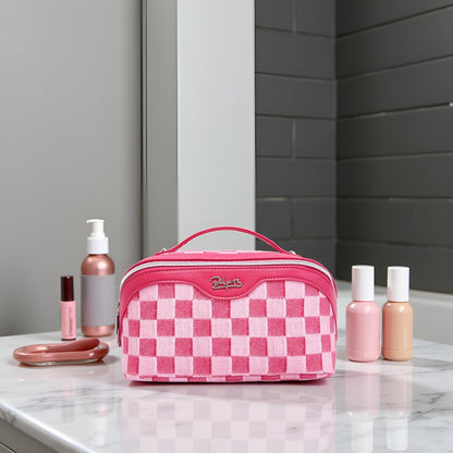 Travel Makeup Bag for Women: Large Cosmetic Bag Set of 3 - PU Leather Make up Bag with Compartments - Compact Waterproof Toiletry Bag with Divider & Handle (D-4-Red) - Colors B