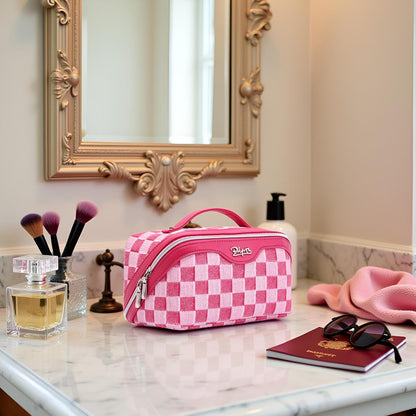 Travel Makeup Bag for Women: Large Cosmetic Bag Set of 3 - PU Leather Make up Bag with Compartments - Compact Waterproof Toiletry Bag with Divider & Handle (D-4-Red) - Colors B