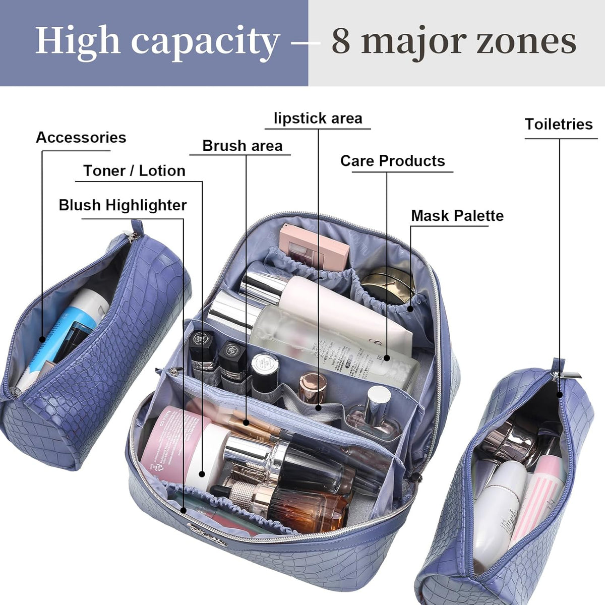 Travel Makeup Bag for Women: Large Cosmetic Bag Set of 3 - PU Leather Make up Bag with Compartments - Compact Waterproof Toiletry Bag with Divider & Handle (D-4-Red) - Colors B