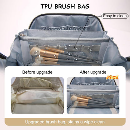 Travel Makeup Bag for Women: Large Cosmetic Bag Set of 3 - PU Leather Make up Bag with Compartments - Compact Waterproof Toiletry Bag with Divider & Handle (D-4-Red) - Colors B