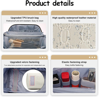 Travel Makeup Bag for Women: Large Cosmetic Bag Set of 3 - PU Leather Make up Bag with Compartments - Compact Waterproof Toiletry Bag with Divider & Handle (D-4-Red) - Colors B