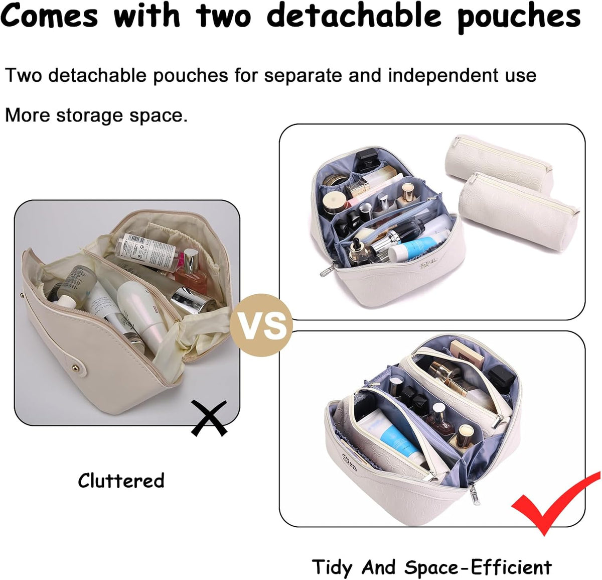 Travel Makeup Bag for Women: Large Cosmetic Bag Set of 3 - PU Leather Make up Bag with Compartments - Compact Waterproof Toiletry Bag with Divider & Handle (D-4-Red) - Colors B