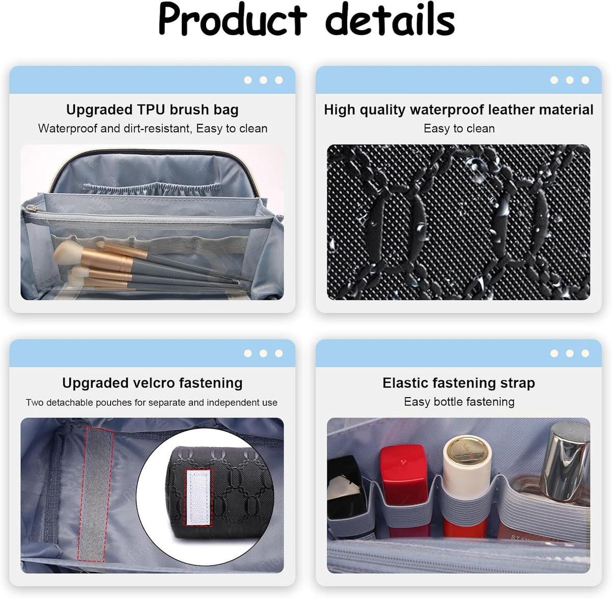 Travel Makeup Bag for Women: Large Cosmetic Bag Set of 3 - PU Leather Make up Bag with Compartments - Compact Waterproof Toiletry Bag with Divider & Handle (D-4-Red) - Colors B