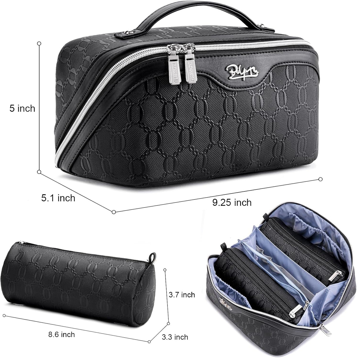 Travel Makeup Bag for Women: Large Cosmetic Bag Set of 3 - PU Leather Make up Bag with Compartments - Compact Waterproof Toiletry Bag with Divider & Handle (D-4-Red) - Colors B