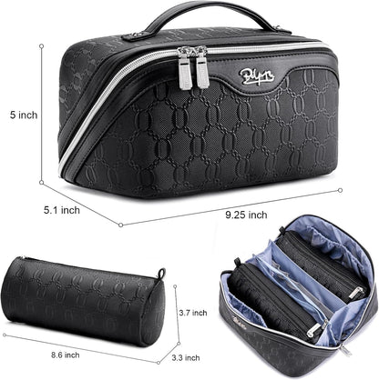 Travel Makeup Bag for Women: Large Cosmetic Bag Set of 3 - PU Leather Make up Bag with Compartments - Compact Waterproof Toiletry Bag with Divider & Handle (D-4-Red) - Colors B