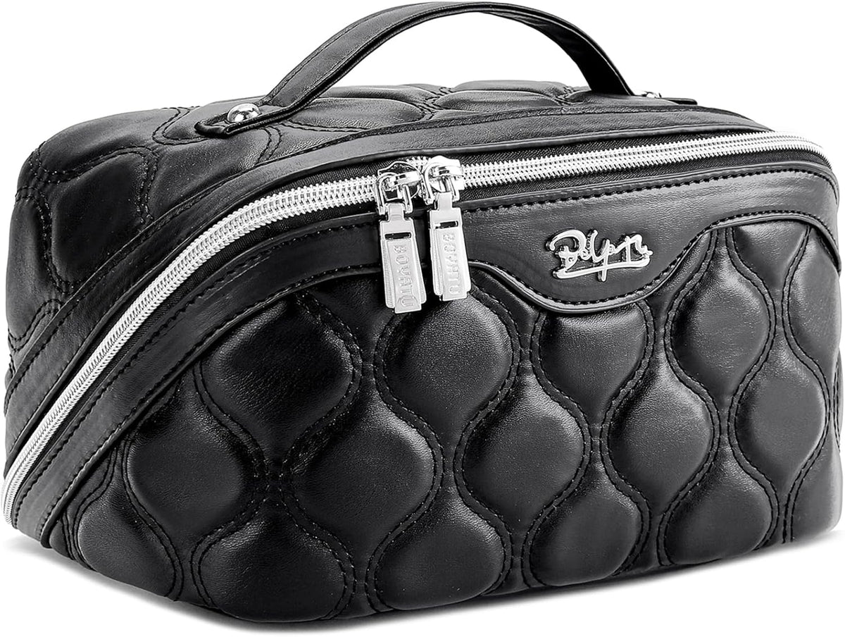 Travel Makeup Bag for Women: Large Cosmetic Bag Set of 3 - PU Leather Make up Bag with Compartments - Compact Waterproof Toiletry Bag with Divider & Handle (D-4-Red) - Colors B