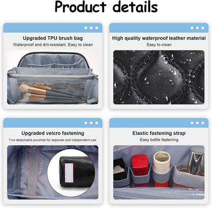 Travel Makeup Bag for Women: Large Cosmetic Bag Set of 3 - PU Leather Make up Bag with Compartments - Compact Waterproof Toiletry Bag with Divider & Handle (D-4-Red) - Colors B