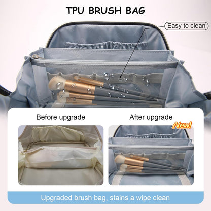 Travel Makeup Bag for Women: Large Cosmetic Bag Set of 3 - PU Leather Make up Bag with Compartments - Compact Waterproof Toiletry Bag with Divider & Handle (D-4-Red) - Colors B