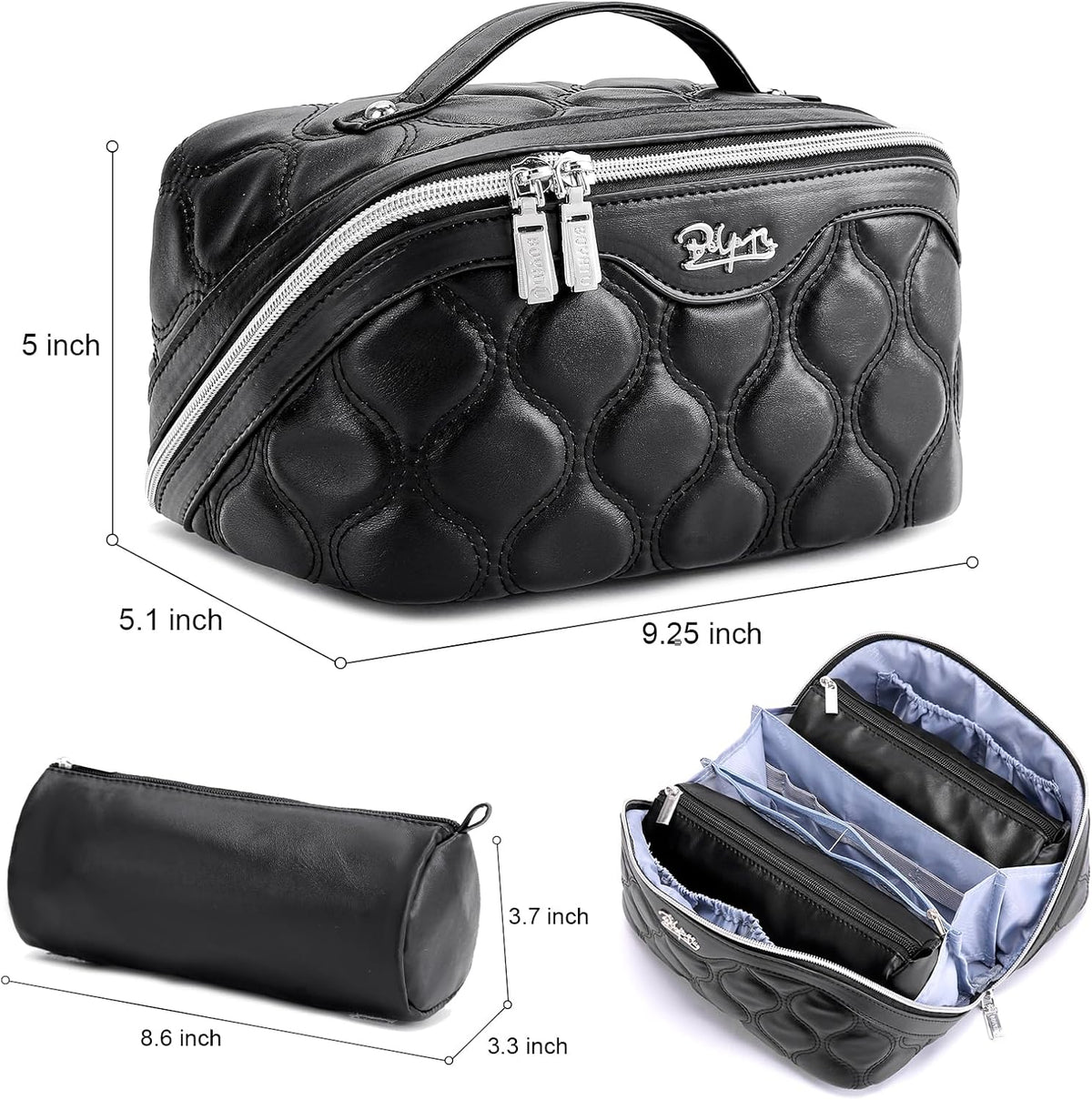 Travel Makeup Bag for Women: Large Cosmetic Bag Set of 3 - PU Leather Make up Bag with Compartments - Compact Waterproof Toiletry Bag with Divider & Handle (D-4-Red) - Colors B