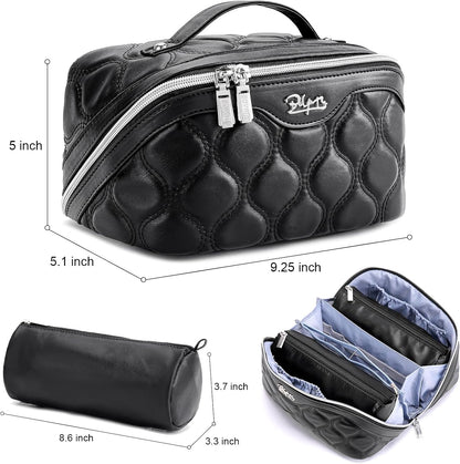 Travel Makeup Bag for Women: Large Cosmetic Bag Set of 3 - PU Leather Make up Bag with Compartments - Compact Waterproof Toiletry Bag with Divider & Handle (D-4-Red) - Colors B
