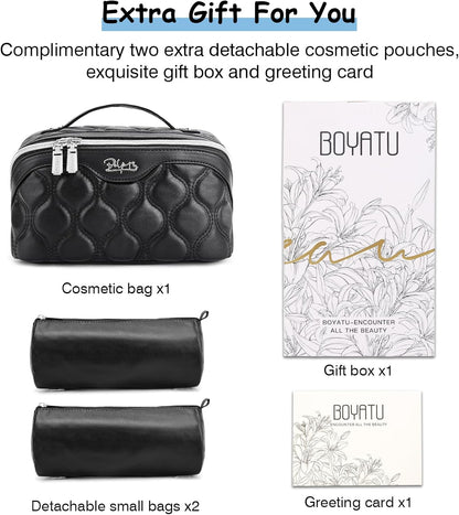 Travel Makeup Bag for Women: Large Cosmetic Bag Set of 3 - PU Leather Make up Bag with Compartments - Compact Waterproof Toiletry Bag with Divider & Handle (D-4-Red) - Colors B
