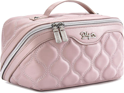 Travel Makeup Bag for Women: Large Cosmetic Bag Set of 3 - PU Leather Make up Bag with Compartments - Compact Waterproof Toiletry Bag with Divider & Handle (D-4-Red) - Colors B