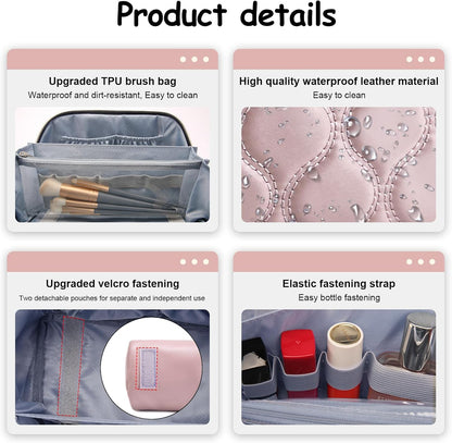Travel Makeup Bag for Women: Large Cosmetic Bag Set of 3 - PU Leather Make up Bag with Compartments - Compact Waterproof Toiletry Bag with Divider & Handle (D-4-Red) - Colors B