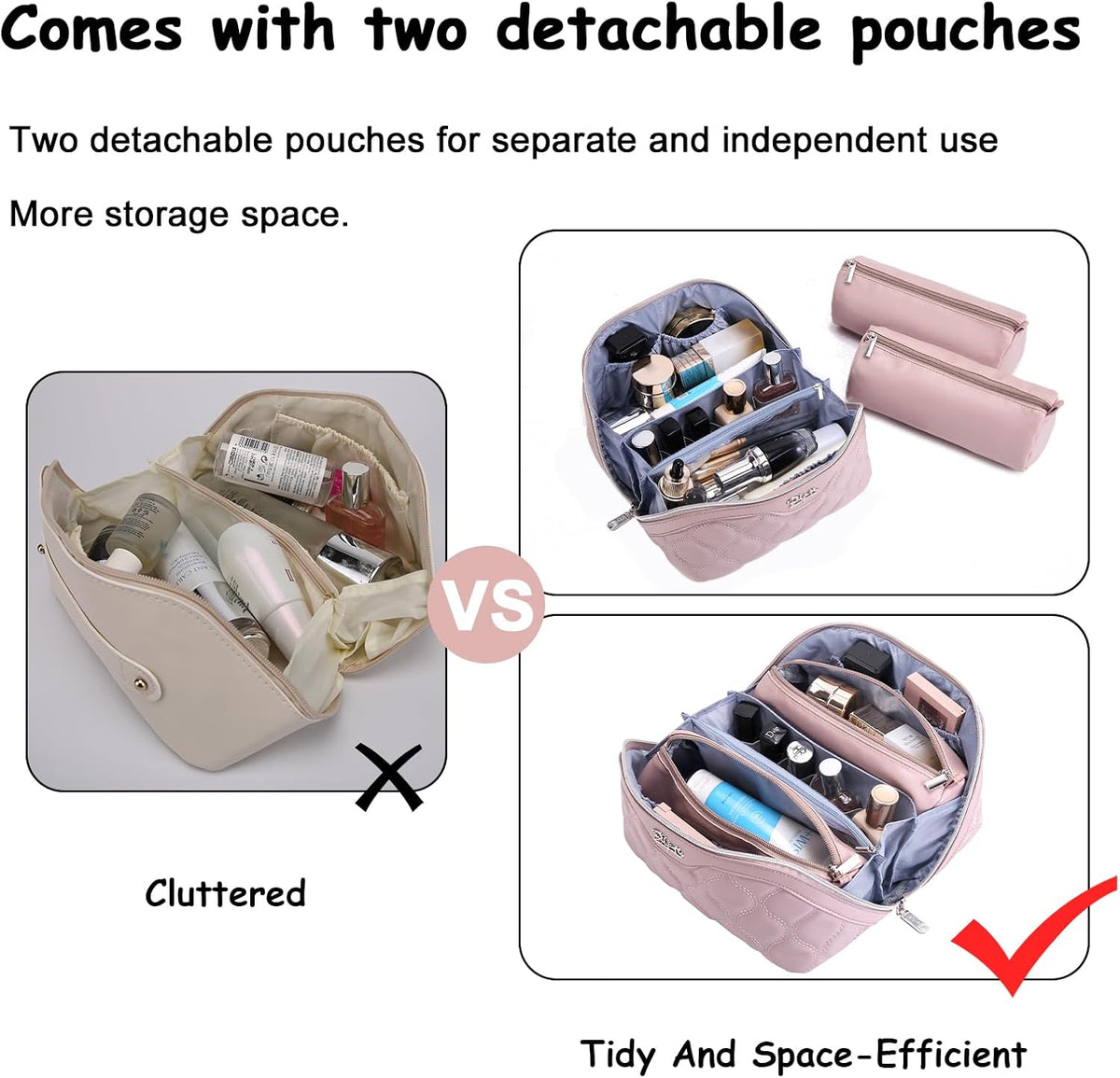 Travel Makeup Bag for Women: Large Cosmetic Bag Set of 3 - PU Leather Make up Bag with Compartments - Compact Waterproof Toiletry Bag with Divider & Handle (D-4-Red) - Colors B