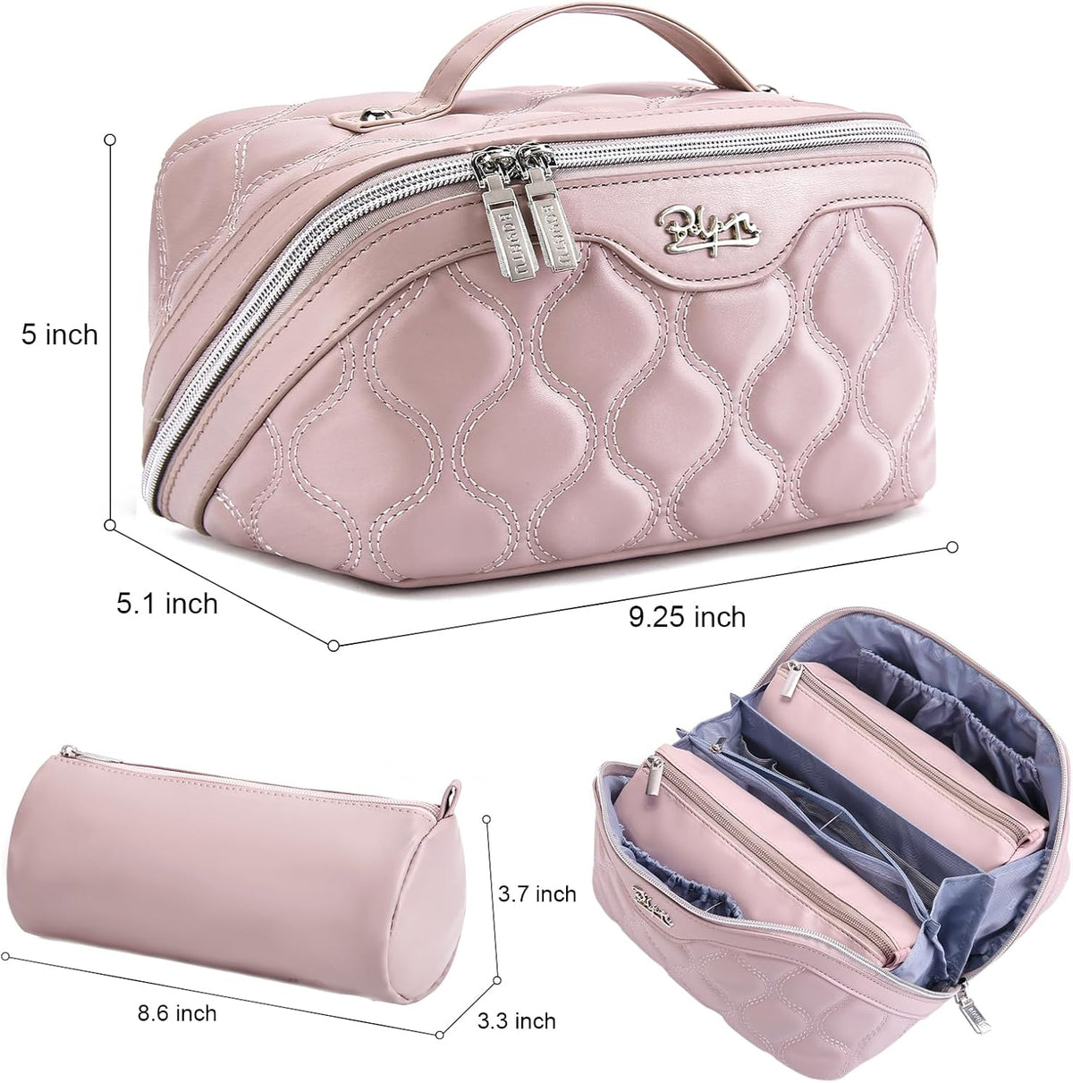 Travel Makeup Bag for Women: Large Cosmetic Bag Set of 3 - PU Leather Make up Bag with Compartments - Compact Waterproof Toiletry Bag with Divider & Handle (D-4-Red) - Colors B