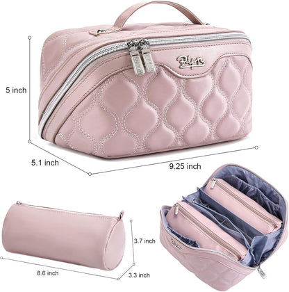 Travel Makeup Bag for Women: Large Cosmetic Bag Set of 3 - PU Leather Make up Bag with Compartments - Compact Waterproof Toiletry Bag with Divider & Handle (D-4-Red) - Colors B