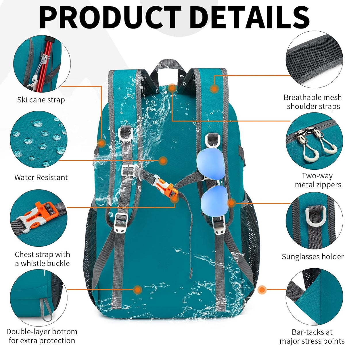 35L Lightweight Packable Backpack – Durable Foldable Daypack for Travel, Hiking, and Gym (Sky-Blue)