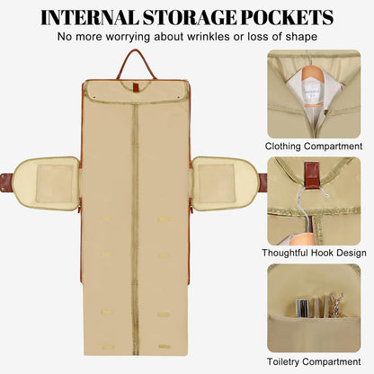 Garment Bags for Travel, Convertible Carry On Garment Duffle Bag for Men & Women with Shoe Pouch & Shoulder Strap, PU Leather, 2 in 1 Hanging Suitcase Suit Bag, Beige