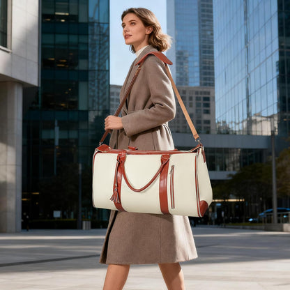 Garment Bags for Travel, Convertible Carry On Garment Duffle Bag for Men & Women with Shoe Pouch & Shoulder Strap, PU Leather, 2 in 1 Hanging Suitcase Suit Bag, Beige