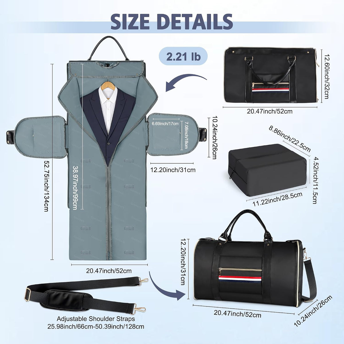 Garment Bags for Travel, Convertible Carry On Garment Duffle Bag for Men & Women with Shoe Pouch & Shoulder Strap, PU Leather, 2 in 1 Hanging Suitcase Suit Bag, Beige