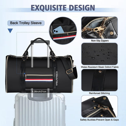 Garment Bags for Travel, Convertible Carry On Garment Duffle Bag for Men & Women with Shoe Pouch & Shoulder Strap, PU Leather, 2 in 1 Hanging Suitcase Suit Bag, Beige