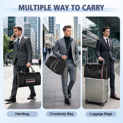 Garment Bags for Travel, Convertible Carry On Garment Duffle Bag for Men & Women with Shoe Pouch & Shoulder Strap, PU Leather, 2 in 1 Hanging Suitcase Suit Bag, Beige