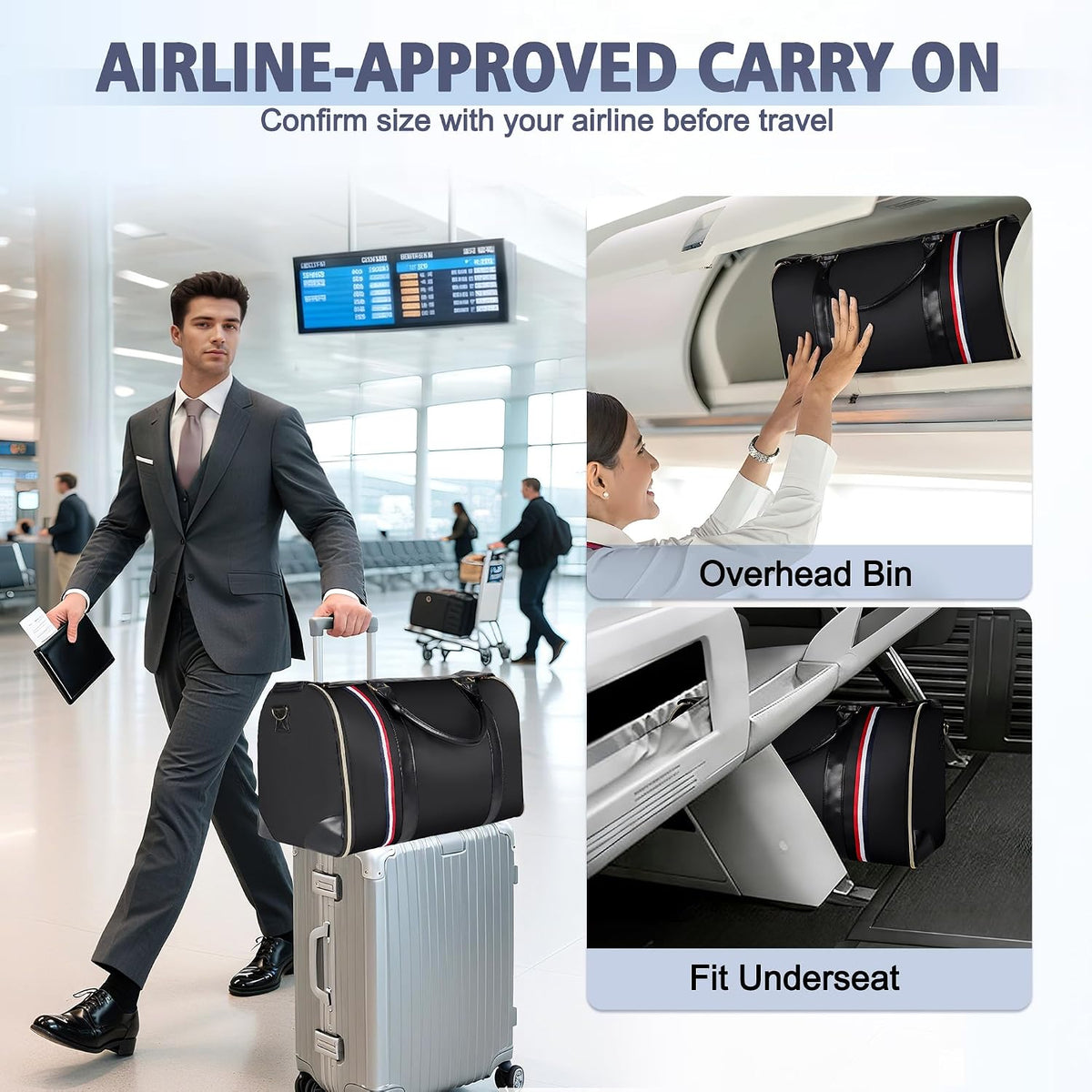 Garment Bags for Travel, Convertible Carry On Garment Duffle Bag for Men & Women with Shoe Pouch & Shoulder Strap, PU Leather, 2 in 1 Hanging Suitcase Suit Bag, Beige
