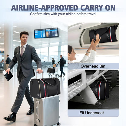 Garment Bags for Travel, Convertible Carry On Garment Duffle Bag for Men & Women with Shoe Pouch & Shoulder Strap, PU Leather, 2 in 1 Hanging Suitcase Suit Bag, Beige