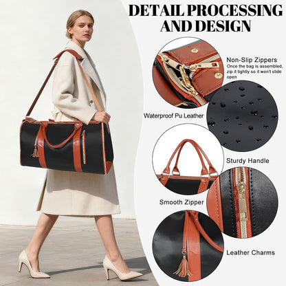 Garment Bags for Travel, Convertible Carry On Garment Duffle Bag for Men & Women with Shoe Pouch & Shoulder Strap, PU Leather, 2 in 1 Hanging Suitcase Suit Bag, Beige